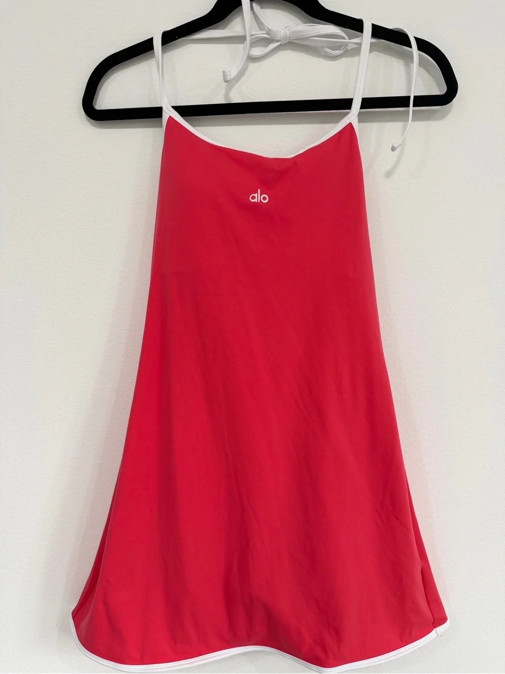 ALO Yoga Softsculpt Halter Tennis Dress in Candy Red/White Size Medium